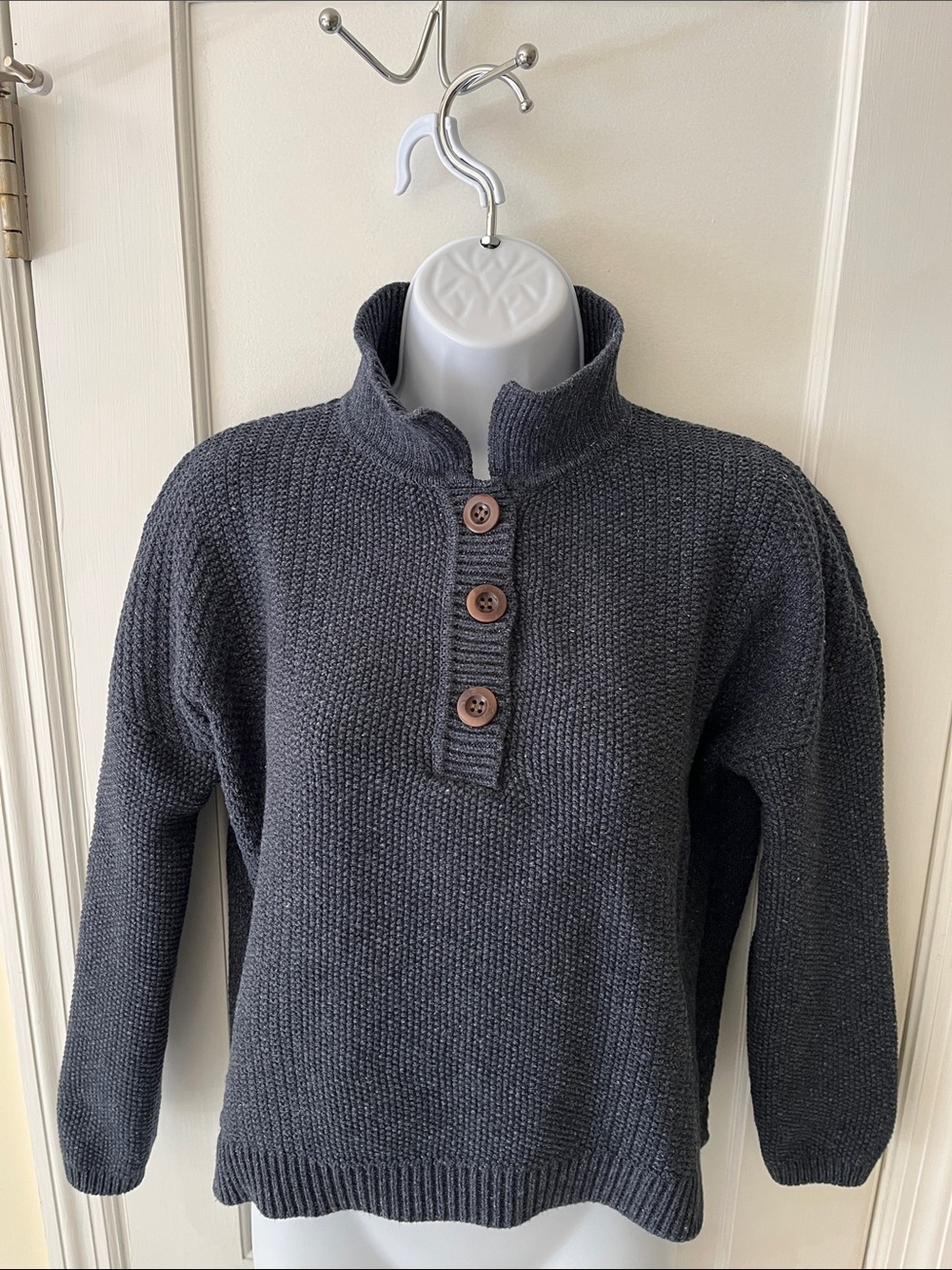 Poetry Organic Cotton Women's 6 Button Knit Sweater Blue Grey Casual Beach Work